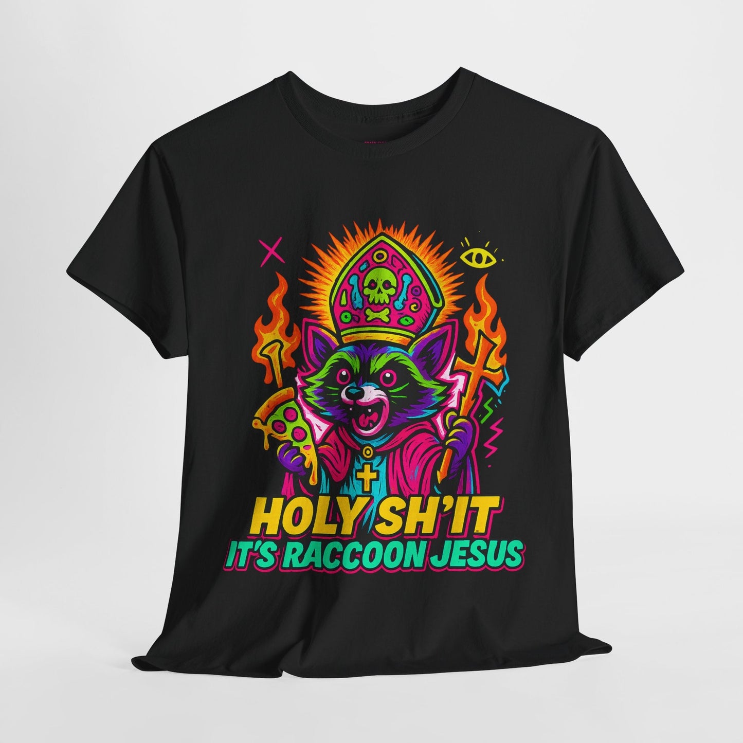 Holy Sh*t, It’s Raccoon Jesus – Neon Trash Cult Graphic Tee | Gildan 5000 | Limited Edition