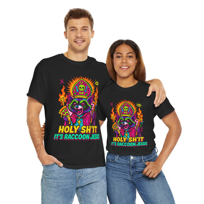 Holy Sh*t, It’s Raccoon Jesus – Neon Trash Cult Graphic Tee | Gildan 5000 | Limited Edition