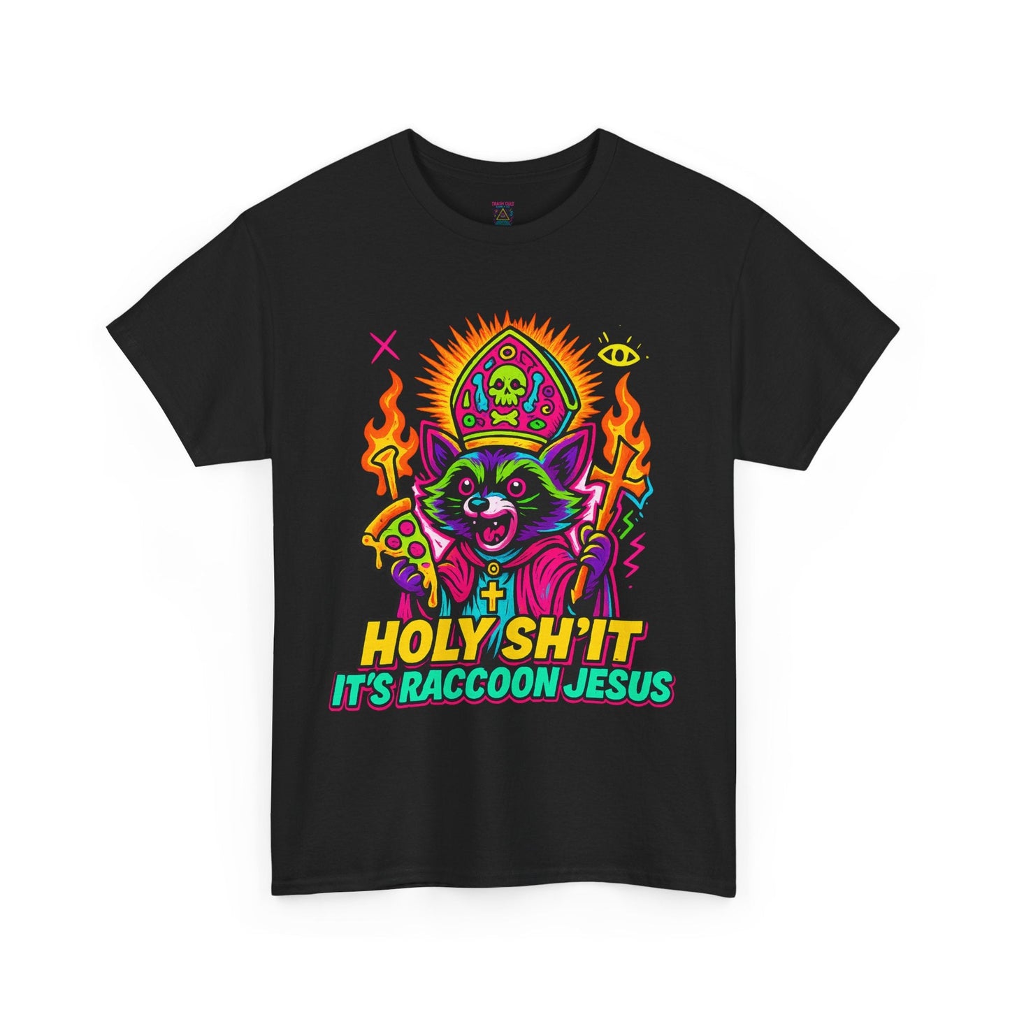 Holy Sh*t, It’s Raccoon Jesus – Neon Trash Cult Graphic Tee | Gildan 5000 | Limited Edition