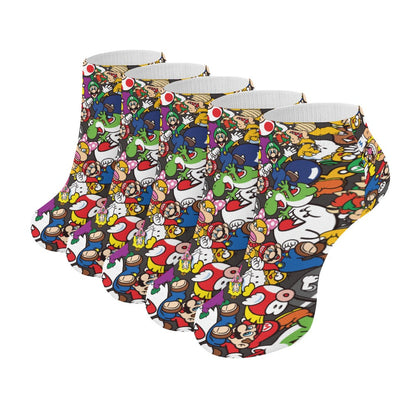 Mario Characters Ankle Socks (5 Pairs) The Perfect Sweat-Proof, Odor-Proof, Breathable Music Festival Socks