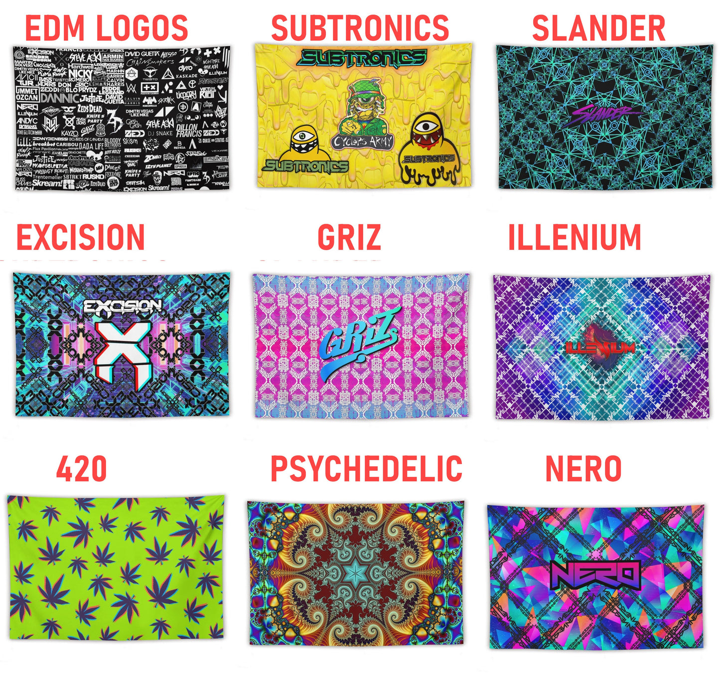 Custom EDM Artist Tapestry Rave Wall Hanging Music Festival Flag Camping Totem Decoration Large Multiple Sizes