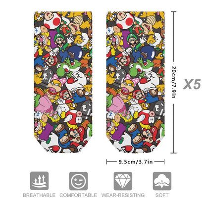 Mario Characters Ankle Socks (5 Pairs) The Perfect Sweat-Proof, Odor-Proof, Breathable Music Festival Socks