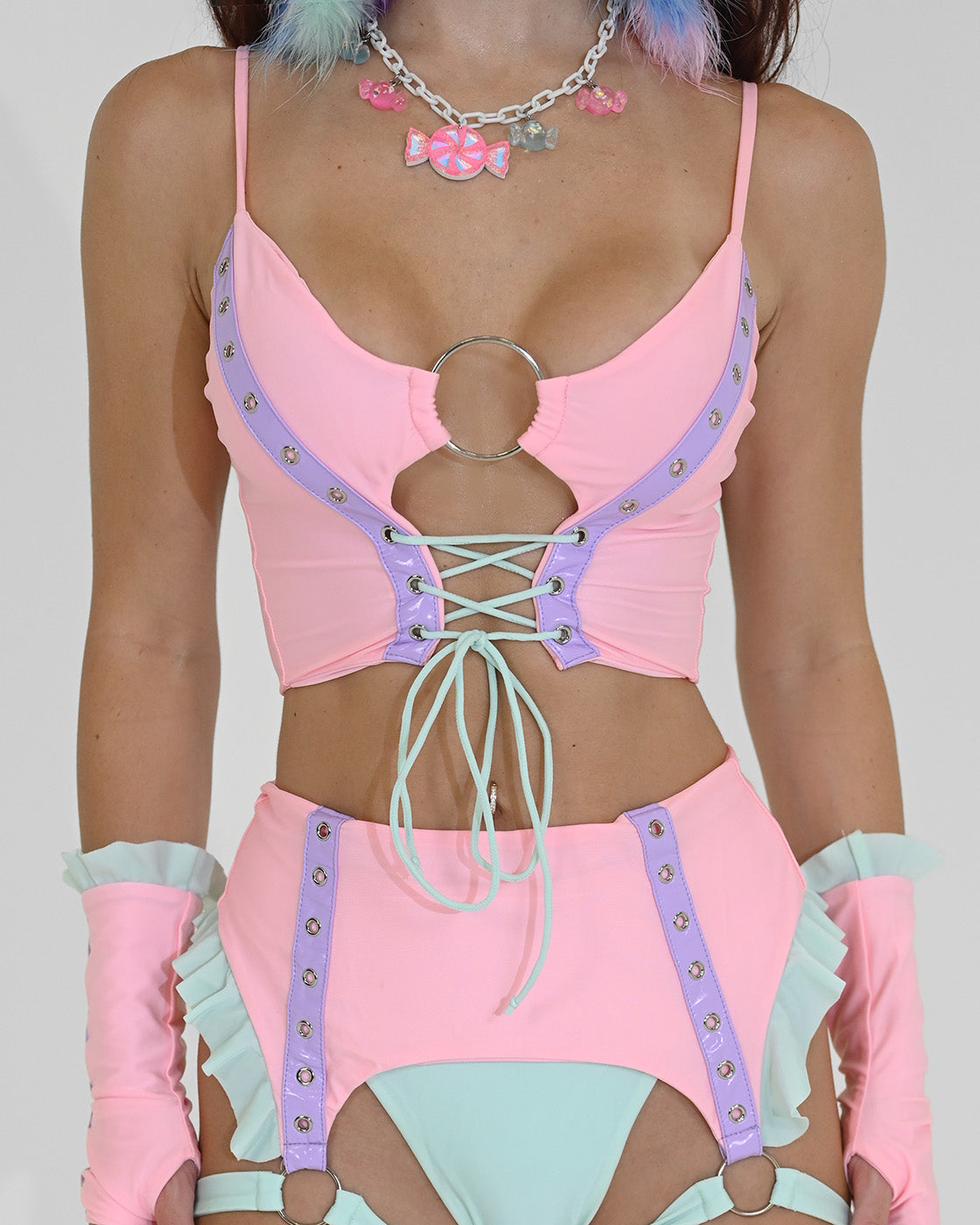 Cotton Candy Lace-up Crop Top